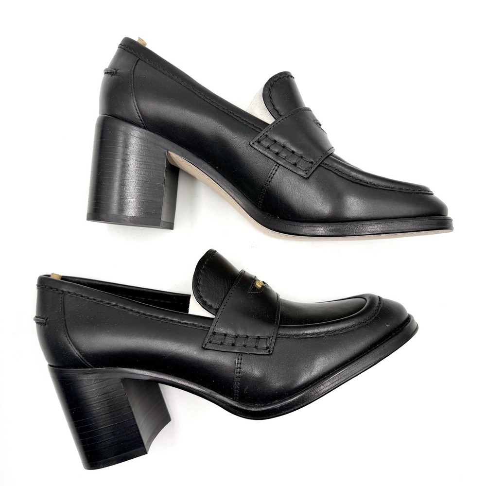 Veronica Beard Penny 70 Loafer Pumps Black Leather Block‎ Heels Sz 8.5 - Picture 3 of 12